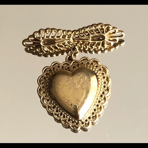 Vintage beautiful heart Locket Pic Frame brooch. BO2 - Picture 4 of 5